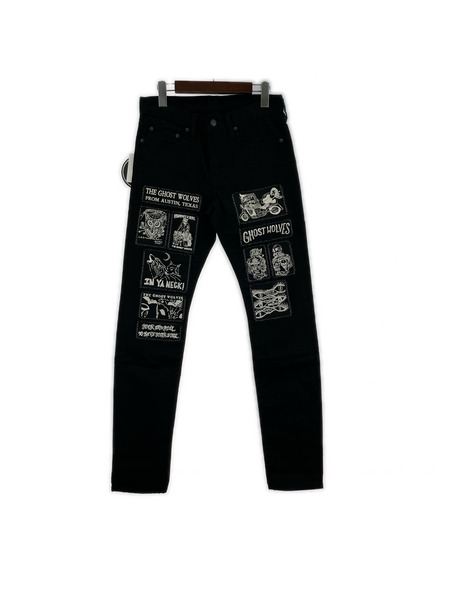 HYSTERIC GLAMOUR GHOST WOLVES COLLAGE pt PATCHリメイクスリムパンツ[値下]