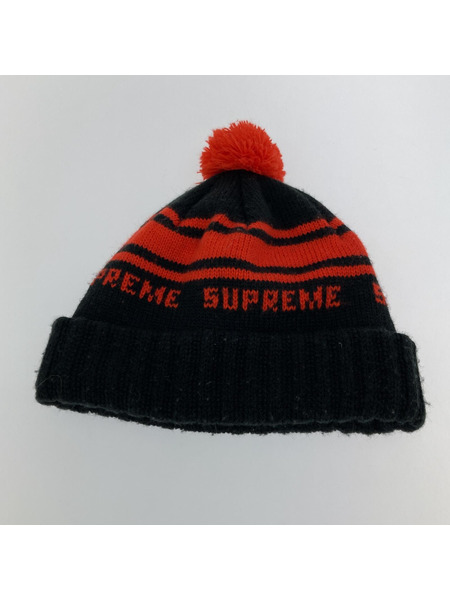 Supreme Classi Stripe Beanie BLK×RED