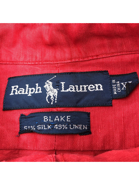 POLO RALPH LAUREN BLAKE シルク×リネン ボタンダウンシャツ(XL) レッド[値下]