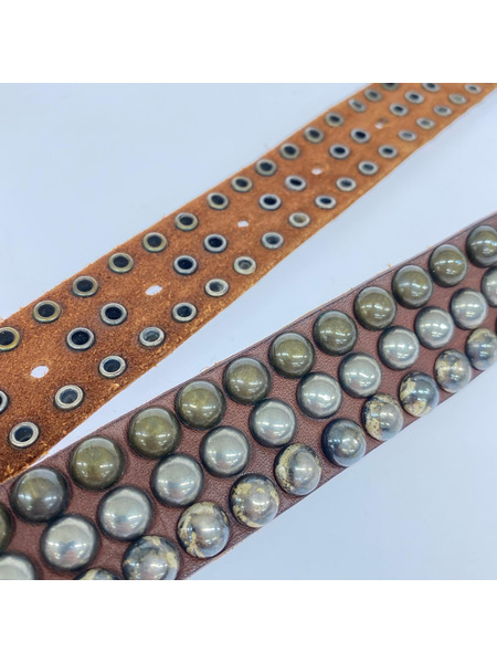 DIESEL ソノ他 丸スタッズ レザーベルト 茶