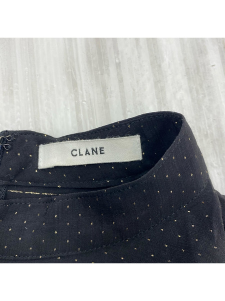 CLANE 長袖ワンピース LAME DOT FRILL ONE PIECE 黒[値下]