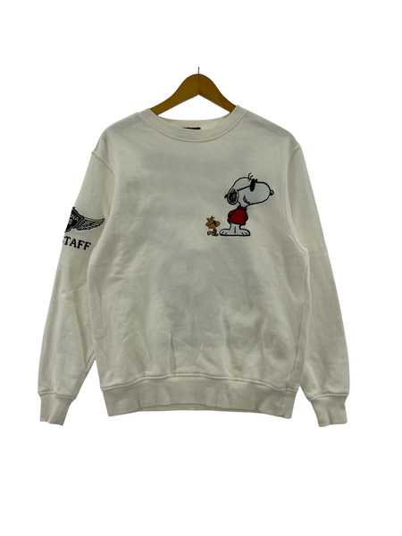 FLAGSTUFF スウェット・トレーナー PEANUTS スヌーピー刺繍スウェット 白 (M)