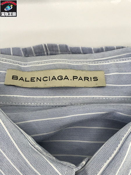 Balenciaga ストライプ ワンポイント刺繍シャツ (L)