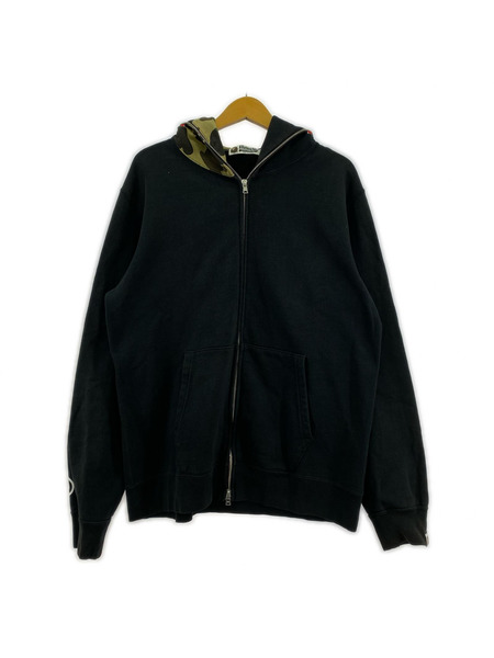 A BATHING APE パーカー(ジップアップ) フルジップ カモ黒 シャーク XL