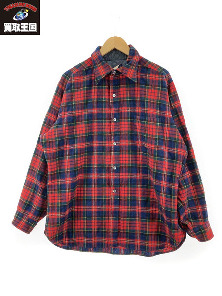 70s PENDLETON USA製 チェック柄 ウールシャツ(XL) 赤紺緑 タータン