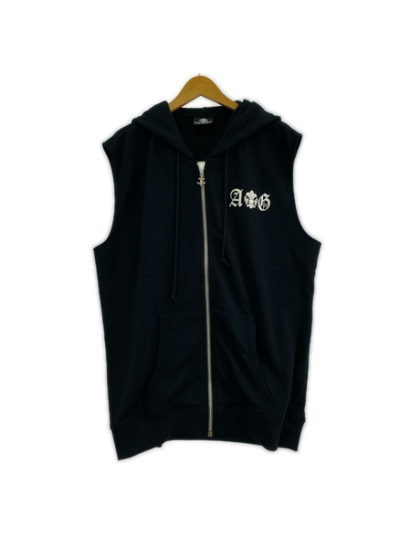A&G バッククロス ノースリーブジップパーカー XL 黒