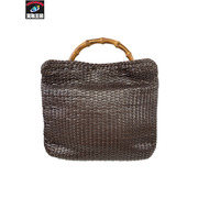 ハンドバッグ GUCCI バンブー編み込み2WAYバッグ 茶 裏地スウェード