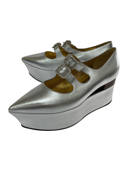 GUCCI SILVER CUT OUT WEDGE PUMP 37 シルバー