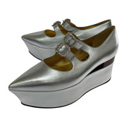 GUCCI SILVER CUT OUT WEDGE PUMP 37 シルバー