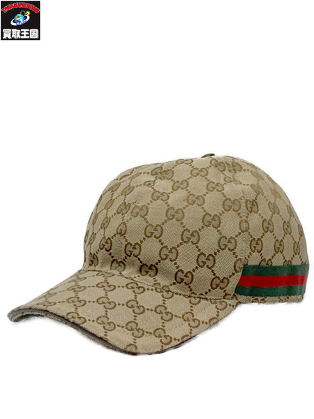 GUCCI ウェブ ストライプ付き GGキャンバス ベースボールキャップ SizeL 本体のみ グッチ GG柄 帽子 野球帽