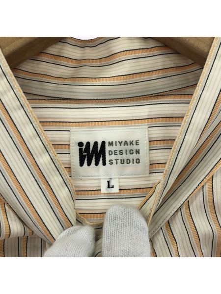 IM ISSEY MIYAKE スタンドカラーストライプシャツ (L) オレンジ