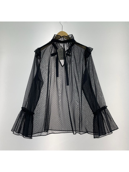 scentof 長袖シャツ ドットシフォンブラウス BLK[値下]