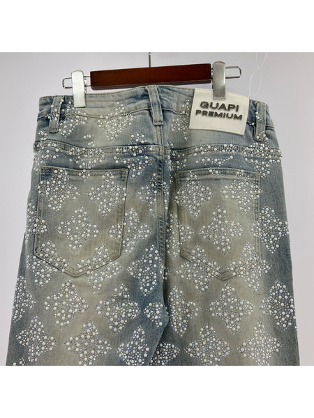 デニム・ジーンズ GUAPI Aqua Blue Embellished Denim V4 水色
