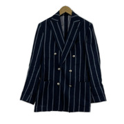LARDINI ストライプリネンジャケット ネイビー