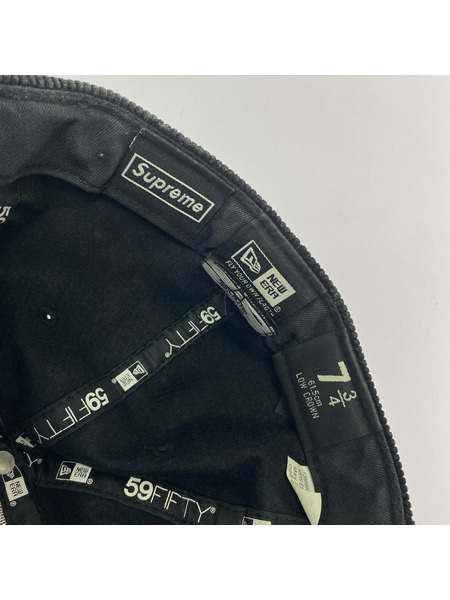 Supreme キャップ ×NEW ERAボックスロゴコーデュロイキャップ 黒