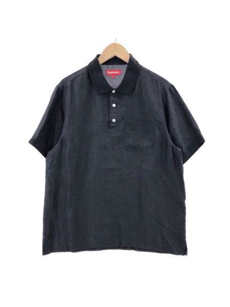 Supreme SILK 100% S/S POLO JACUARD LOGO BLACK SIZE:M