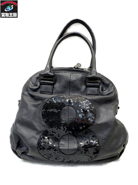 muta 8 スパンコール レザーハンドバッグ ブラック