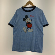 80s Disney ディズニー ミッキーマウス リンガーTシャツ (L程度) 杢ブルー 霜降リ