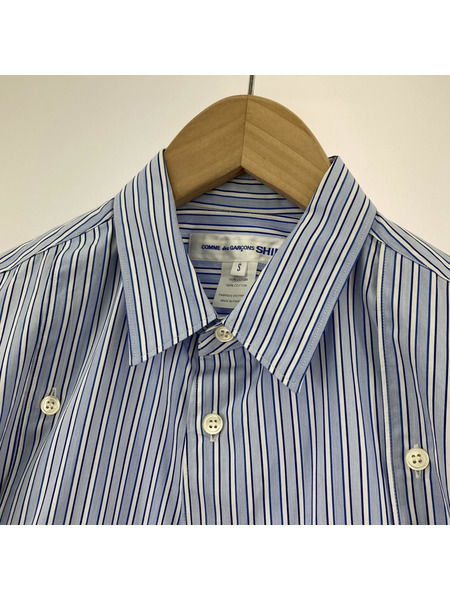 COMME des GARCONS SHIRT stripe poplin 変形LSストライプシャツ S ブルー