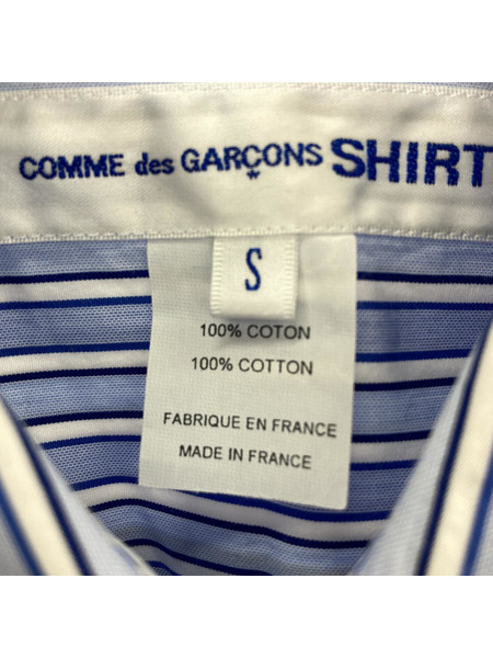 COMME des GARCONS SHIRT stripe poplin 変形LSストライプシャツ S ブルー