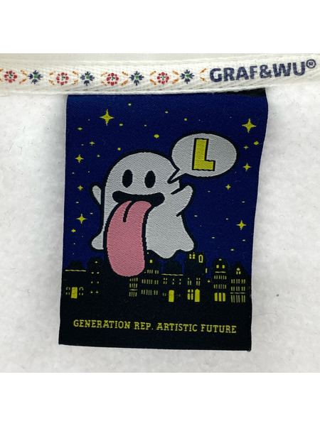 GRAF&WU パーカー ゴースト刺繍パーカー 白