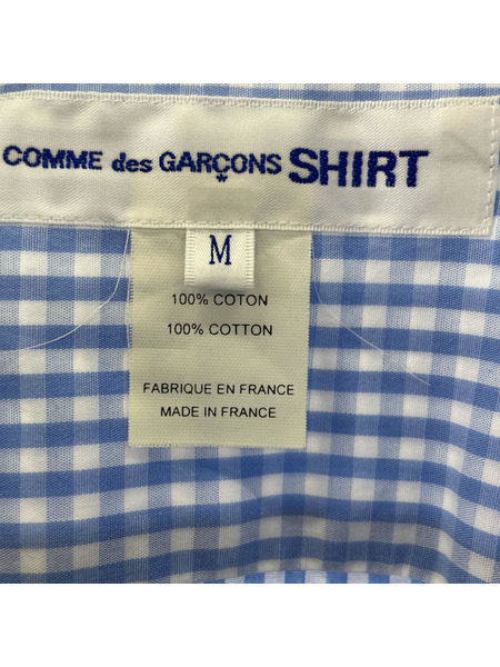 COMME des GARCONS SHIRT フロントデザインLSストライプシャツ M ブルー