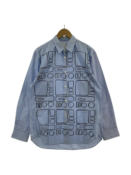 COMME des GARCONS SHIRT フロントデザインLSストライプシャツ M ブルー