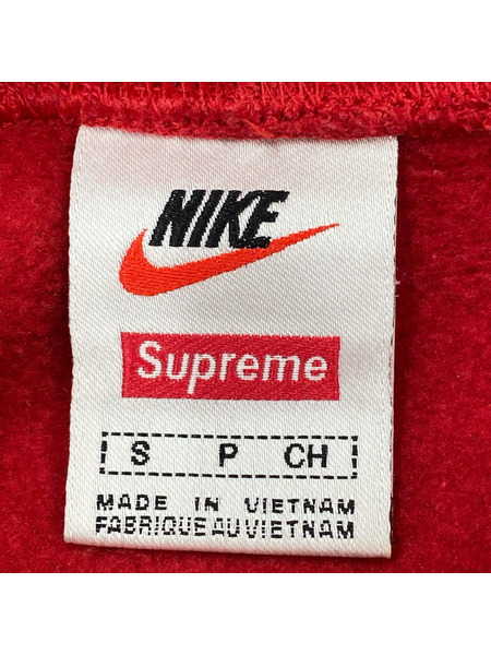 Supreme パーカー ×NIKE 19AW Leather Appkique Hooded (S) 赤