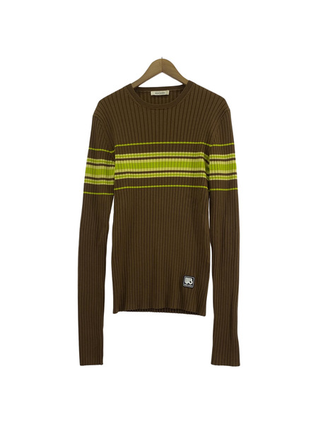 WALES BONNER 23AW SHOW KNIT TOP BEIGE LIME ボーダーニット S 茶