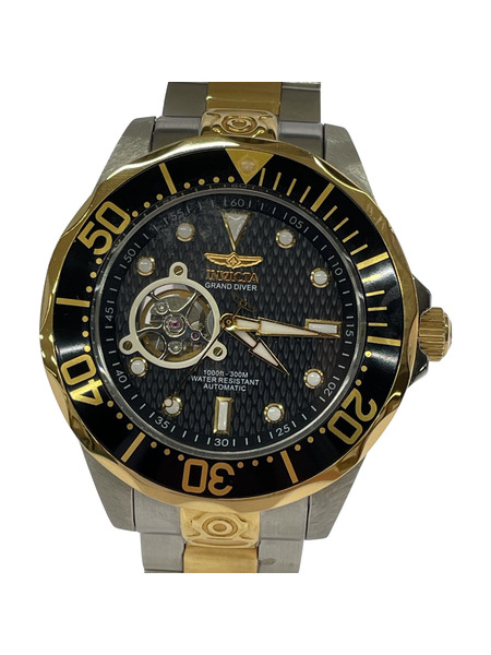 INVICTA プロダイバー自動ブラックテクスチャードダイヤル2トーンステンレススチールウォッチ