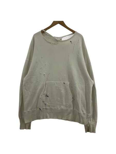 ANCELLM 23AW HOODIE CUTOFF CRASH SWEAT ダメージペイントスウェット 2 白