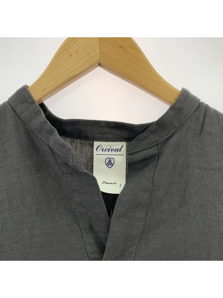 ORCIVAL 長袖ワンピース リネンクロス スキッパーワンピース 1 チャコール[値下]