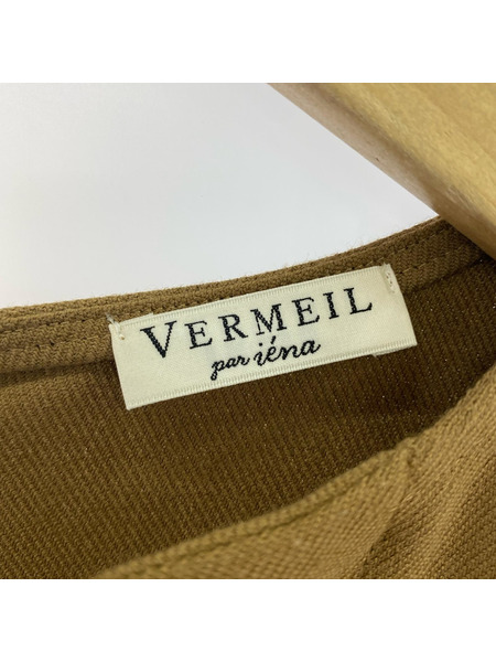 長袖ワンピース VERMEIL par iena ウエストシェイプパフスリーフワンピース 茶[値下]