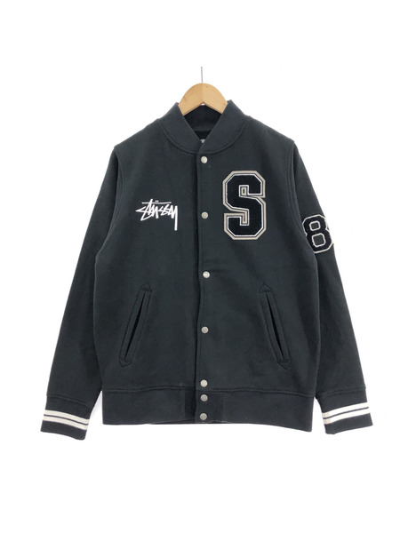 00s~ STUSSY GEAR Sロゴワッペン スウェットスタジャン M 黒