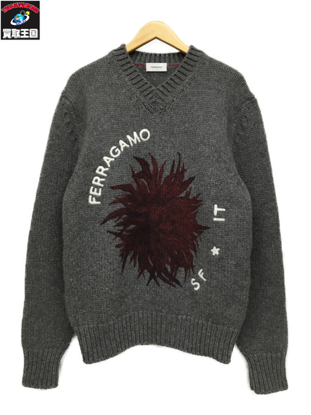 FERRAGAMO メンズラグ衣料 SF☆IT/V NECK FLORAL KNIT/Vネックニット/S