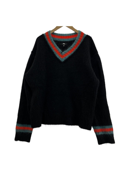 STUSSY 22AW Mohair Tennis Sweater Vネックモヘアニット XL 黒 117142