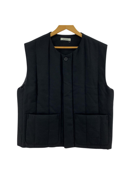 MATSUFUJI Wool Stripe Quilted Vest 黒 (4)