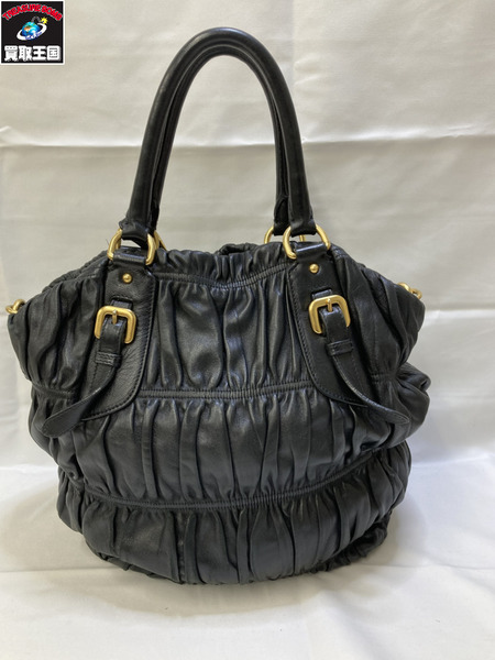 PRADA プラダ BN1336 ギャザー2WAYショルダーバック レザー ナイロン ブラック