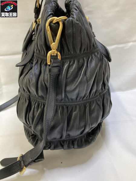 PRADA プラダ BN1336 ギャザー2WAYショルダーバック レザー ナイロン ブラック