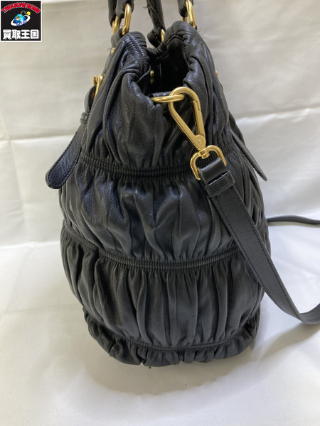 PRADA プラダ BN1336 ギャザー2WAYショルダーバック レザー ナイロン ブラック