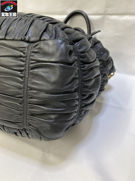 PRADA プラダ BN1336 ギャザー2WAYショルダーバック レザー ナイロン ブラック