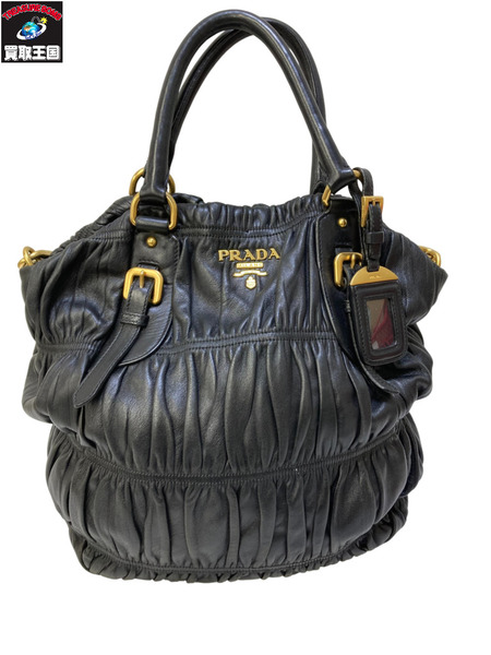 PRADA プラダ BN1336 ギャザー2WAYショルダーバック レザー ナイロン ブラック