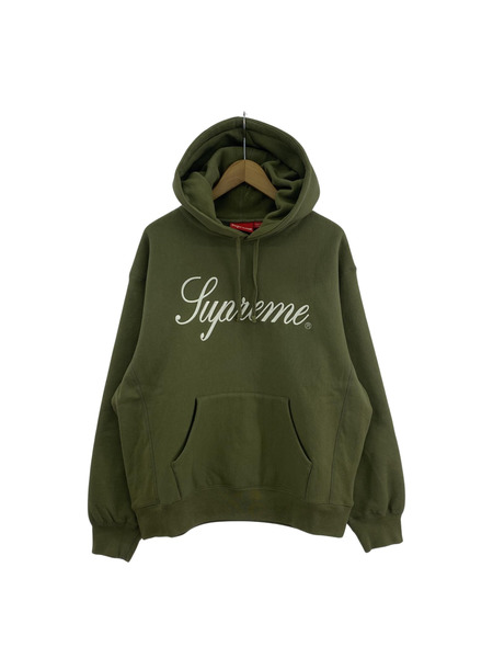 Supreme 2023AW RAISED SCRIPT HOODED SWEATSHIRT OLIVE SIZE:M[値下]