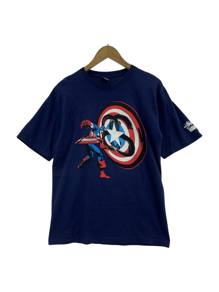 STUSSY×MARVEL キャプテンアメリカ Tシャツ (S) 紺