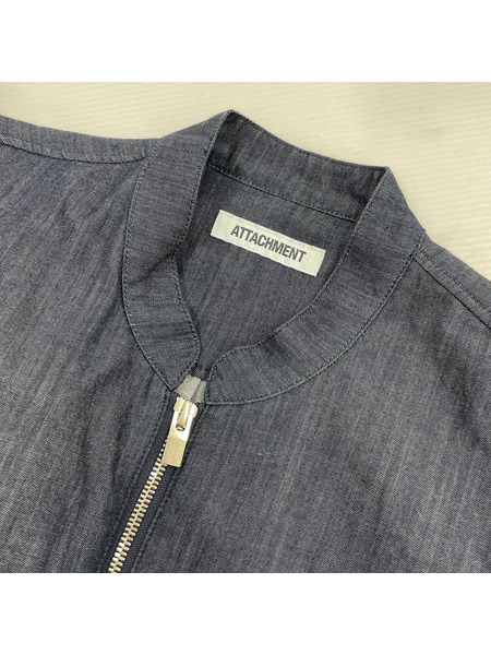 ATTACHMENT 長袖シャツ 5.5oz DENIM ONEWASH BAND COLLAR SHIRT