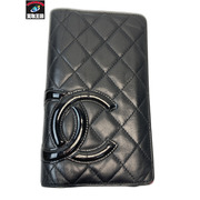CHANEL シャネル カンボンライン マトラッセ 二つ折り長財布 ブラック ピンク