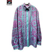 VERSACE バロックプリント シルクシャツ 48 パープル×ターコイズ