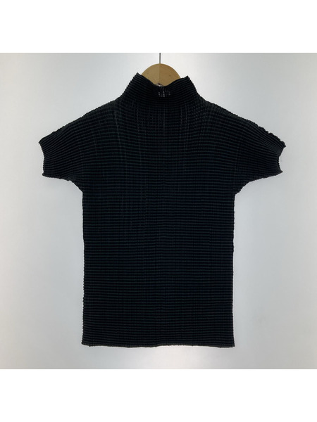 ISSEY MIYAKE 半袖Tシャツ・カットソー ハイネック 半袖 プリーツ 黒