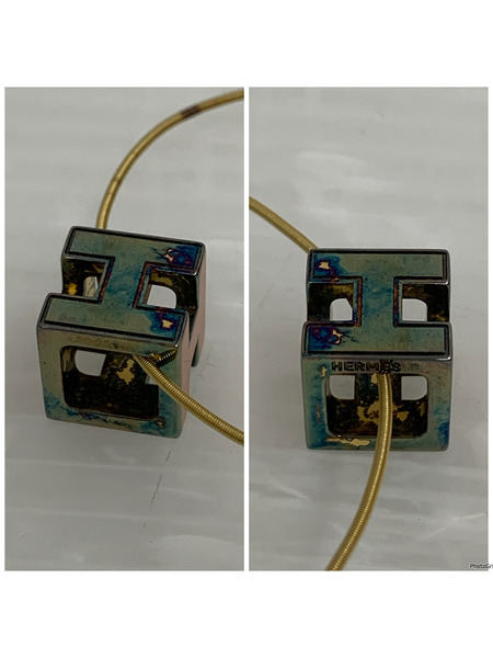 エルメス　HERMES　カージュアッシュ　Ｈキューブ　ネックレス　ペンダント　チョーカー　オレンジ シルバー