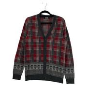 HYSTERIC GLAMOUR チェック柄 スカル ニットカーディガン (M) グレー 0293ND09